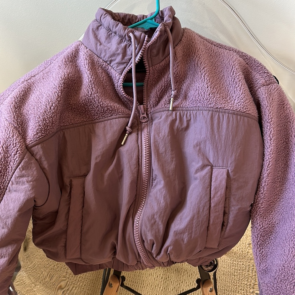 Urban outfitters teddy puffer jacket, light purple, size medium